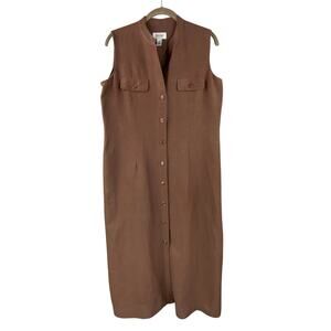 Talbots Silk Linen Sleeveless Shirt Dress Size 14 Petite Brown